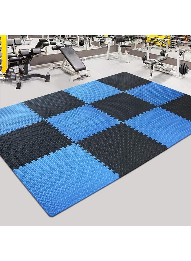 SIGNATRON 12mm Thick Exercise Mat Tiles, Gym Floor Mat Rubber, Interlocking Foam, for Gymnastics, Exercise, Play Areas, Home Gyms, Dance Studios, Yoga Rooms (Blue - Black, 6Pcs) - Image 1