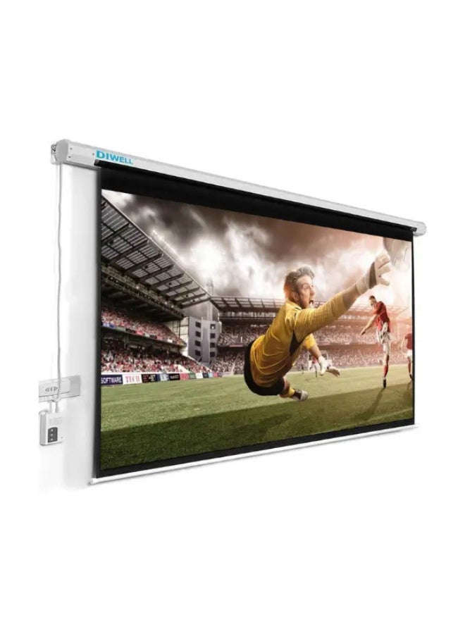 Electric Motorized Projector Screen with Wired & Wireless Remote Control, 244 × 244 cm, Matte White Surface, Wall & Ceiling Mountable, Metal Housing, White