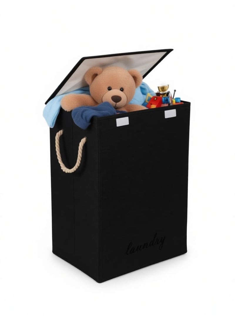 70 Litre Large Laundry Bag Black with Canvas Fabric And Sturdy Rope Handles ,70 Liter Collapsible & Foldable Laundry Hamper ,Multipurpose Storage Basket for Toys, Laundry Bin - Image 1