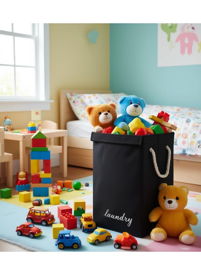 70 Litre Large Laundry Bag Black with Canvas Fabric And Sturdy Rope Handles ,70 Liter Collapsible & Foldable Laundry Hamper ,Multipurpose Storage Basket for Toys, Laundry Bin - Image 3