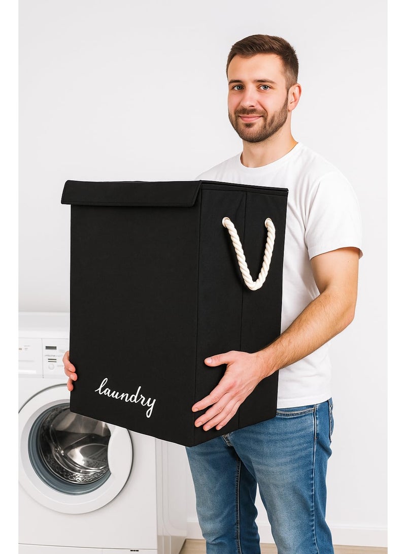 70 Litre Large Laundry Bag Black with Canvas Fabric And Sturdy Rope Handles ,70 Liter Collapsible & Foldable Laundry Hamper ,Multipurpose Storage Basket for Toys, Laundry Bin - Image 5