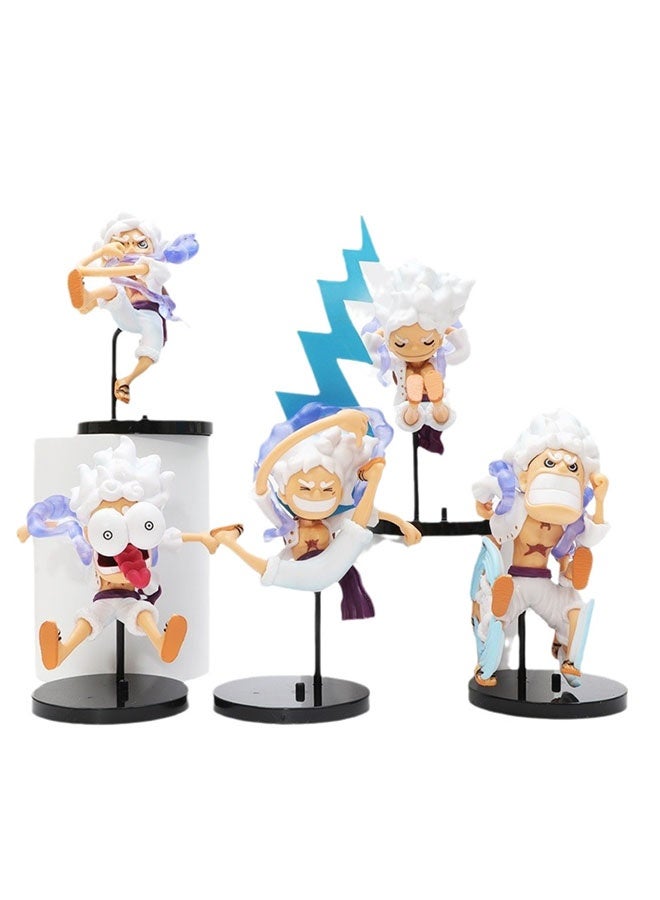 Halamodo One Piece 6 Piece Q Version Gear 5 Sun God Nika Luffy with Blue Base Anime Figure Desktop & Car Decoration Gift - Image 1