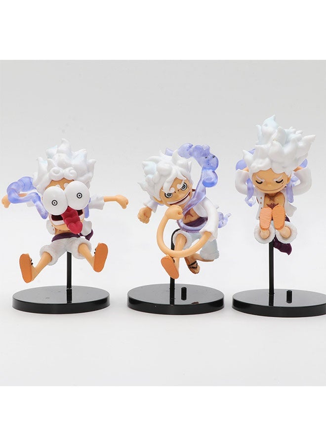 Halamodo One Piece 6 Piece Q Version Gear 5 Sun God Nika Luffy with Blue Base Anime Figure Desktop & Car Decoration Gift - Image 2
