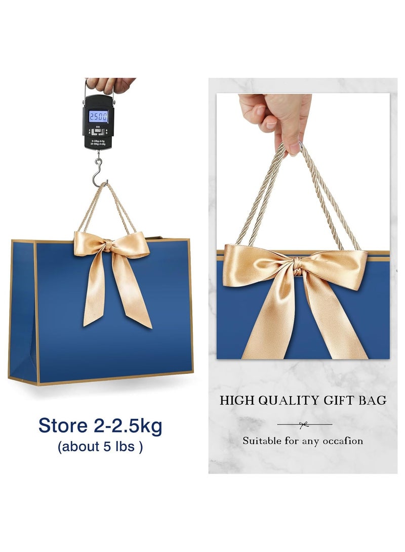 DELGREEN 2 Pcs Blue Large Gift Bags, Paper Bags with Ribbon, Greeting Cards and Tissue Paper, Portable Party Bags with Handles, Birthday Gift Bags, Present Bags for Wedding Party, Party Supplies  - Image 4