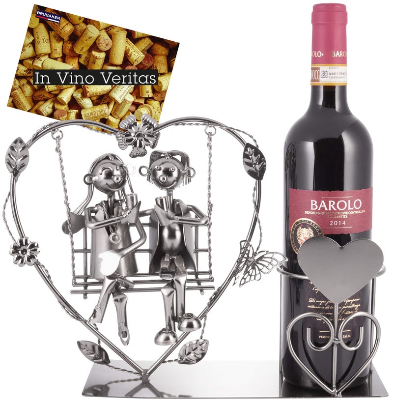 BRUBAKER Bottle Holder Heart  Love Couple on a Swing  Romantic Bottle Stand  Wedding Favours  with Greeting Card for Wine Gift