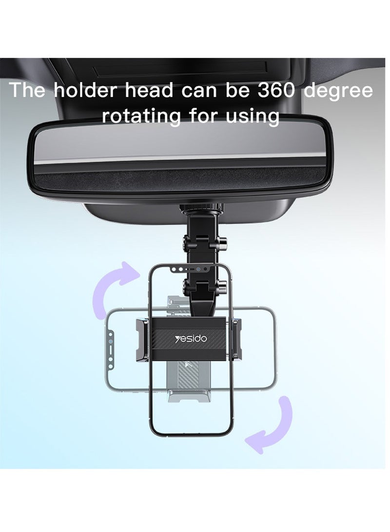 Yesido C192 Rearview Mirror Mobile Phone Car Holder Universal 360 Rotating Car Phone Holder Black - Image 5