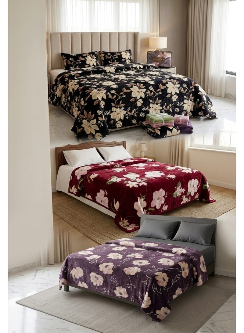 Winter Savings Package (3 pieces): Warm velvet blanket set with a floral pattern and multiple colors - Image 1
