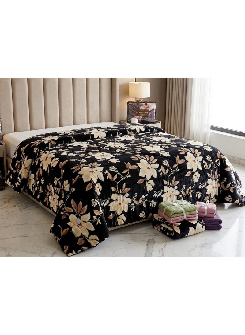 Winter Savings Package (3 pieces): Warm velvet blanket set with a floral pattern and multiple colors - Image 2