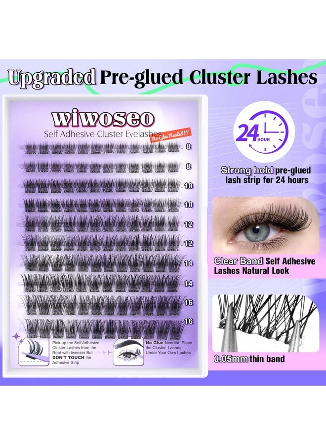 wiwoseo Self Adhesive Lashes Clear Band Lashes Clusters No Glue Needed Self Adhesive Lash Clusters Pre Glued Eyelash Clusters Press on Lashes Resuable Eyelash Extensions without Glue - Image 4