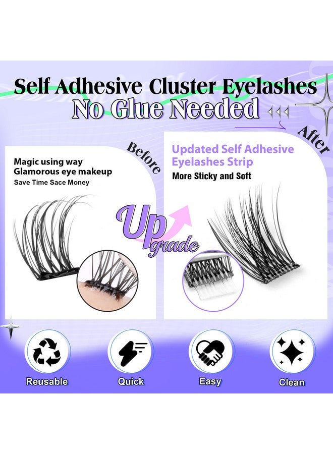wiwoseo Self Adhesive Lashes Clear Band Lashes Clusters No Glue Needed Self Adhesive Lash Clusters Pre Glued Eyelash Clusters Press on Lashes Resuable Eyelash Extensions without Glue - Image 3