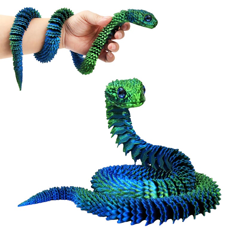 QOUXZ 3D Printed Animals Snake, 30 Inch Surprise Mystery Fidget Anaconda Toy, Fake Python Statue with Realistic Eyesï¼Œ3-D Print Articulated Viper Collectible for Home Office Executive Desk Decoration(LSL) - Image 1