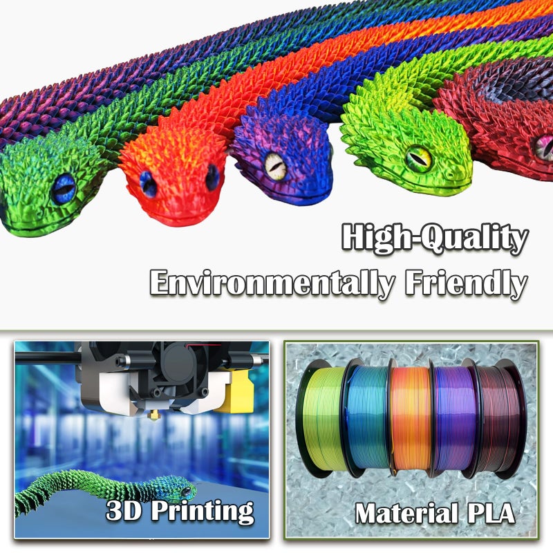 QOUXZ 3D Printed Animals Snake, 30 Inch Surprise Mystery Fidget Anaconda Toy, Fake Python Statue with Realistic Eyesï¼Œ3-D Print Articulated Viper Collectible for Home Office Executive Desk Decoration(LSL) - Image 3