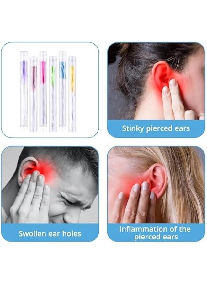 MOXO 360Pcs Earrings Hole Cleaner Rose Fragrance Odor Removal Ear Care Kit Piercing Floss Disposable Piercing Aftercare Piercing Cleaning Line Ear Piercing Care Cleaning Tool (6 Colors)  - Image 5