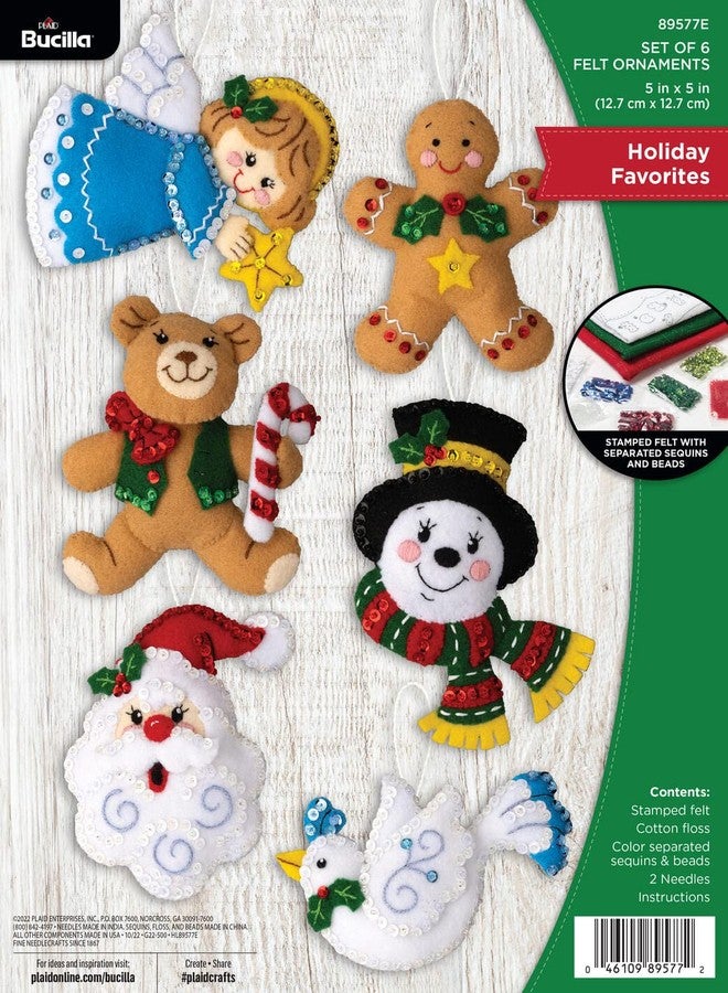 Bucilla, Holiday Favorites, Felt Applique 6 Piece Ornament Making Kit, Perfect for DIY Arts and Crafts, 89577E - Image 1