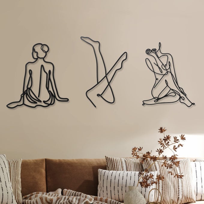 3 PCS METAL WALL ART DECOR MINIMALIST ABSTRACT WOMAN WALL ART METAL MODERN LINE DRAWING DECOR FEMALE SINGLE LINE HOME HANGING FOR BEDROOM KITCHEN BATHROOM LIVING ROOMFRESH