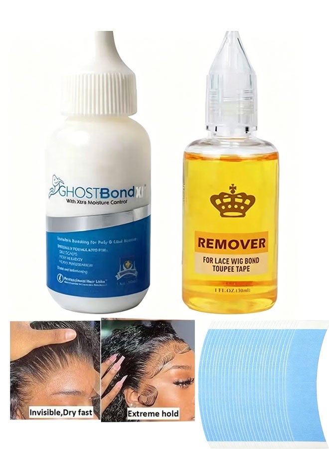 Ghost Bond 36-piece wig tape and wig glue removal kit, suitable for lace wigs and hairpieces (36 pieces x 38mL glue × 30mL glue remover) - Image 1