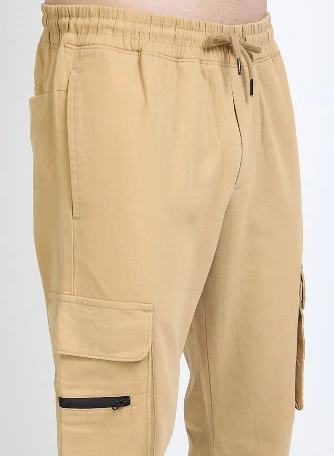 HIGHLANDER Solid Cargo Pants with Drawstring Closure by Styli