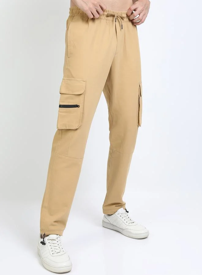 HIGHLANDER Solid Cargo Pants with Drawstring Closure by Styli