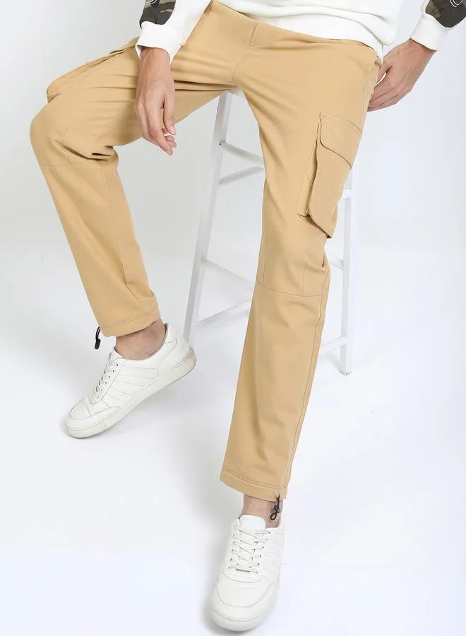 HIGHLANDER Solid Cargo Pants with Drawstring Closure by Styli