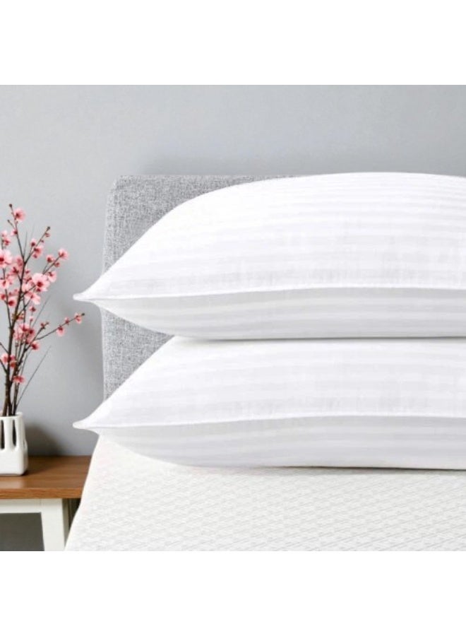 أميريكان لينين مجموعة من وسادتين أبيضتين مخططتين بجودة فندقية | ٤٦ × ٧٠ سم، وزن كل وسادة ٧٠٠ غرام | حشوة دقيقة ٧٥ غرام لكل متر مربع | وسائد لدعم الظهر والرقبة والكتفين | ألياف دقيقة ناعمة ورقيقة - Image 3