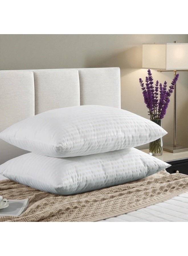 أميريكان لينين مجموعة من وسادتين أبيضتين مخططتين بجودة فندقية | ٤٦ × ٧٠ سم، وزن كل وسادة ٧٠٠ غرام | حشوة دقيقة ٧٥ غرام لكل متر مربع | وسائد لدعم الظهر والرقبة والكتفين | ألياف دقيقة ناعمة ورقيقة - Image 1