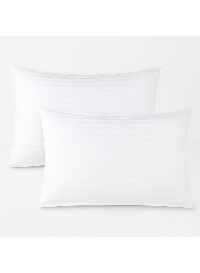 أميريكان لينين مجموعة من وسادتين أبيضتين مخططتين بجودة فندقية | ٤٦ × ٧٠ سم، وزن كل وسادة ٧٠٠ غرام | حشوة دقيقة ٧٥ غرام لكل متر مربع | وسائد لدعم الظهر والرقبة والكتفين | ألياف دقيقة ناعمة ورقيقة - Image 2