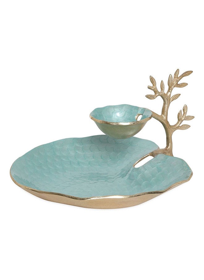 homes r us - Sepia Tree Chip & Dip Tray, Turquoise & Gold – 35x20 cms - Image 1