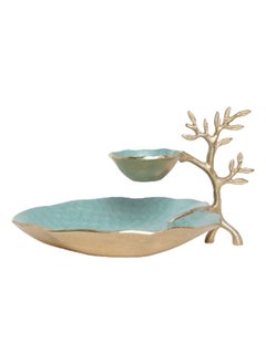 Sepia Tree Chip & Dip Tray, Turquoise & Gold – 35x20 cms