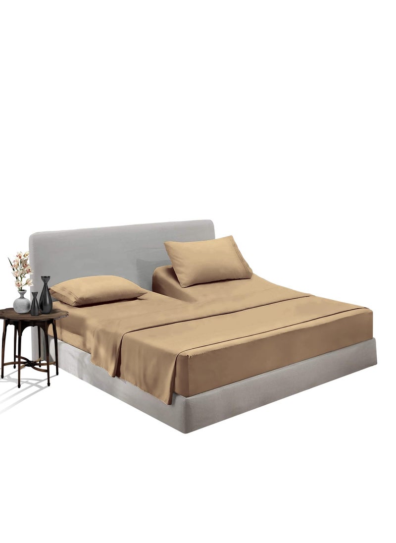 SGI bedding SGI bedding 32"" King Split Top Flex Head Sheet 100% Egyptian Cotton Sheet Set - 600 Thread Count Flex Top Sheet Adjustable Bed - 4 Piece Sheet Set 18"" Deep Pocket Sleep Number Bed - Beige Solid  - Image 1