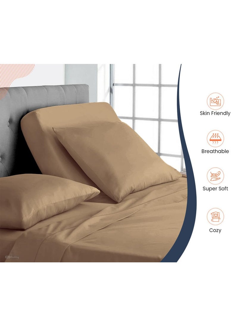SGI bedding SGI bedding 32"" King Split Top Flex Head Sheet 100% Egyptian Cotton Sheet Set - 600 Thread Count Flex Top Sheet Adjustable Bed - 4 Piece Sheet Set 18"" Deep Pocket Sleep Number Bed - Beige Solid  - Image 3