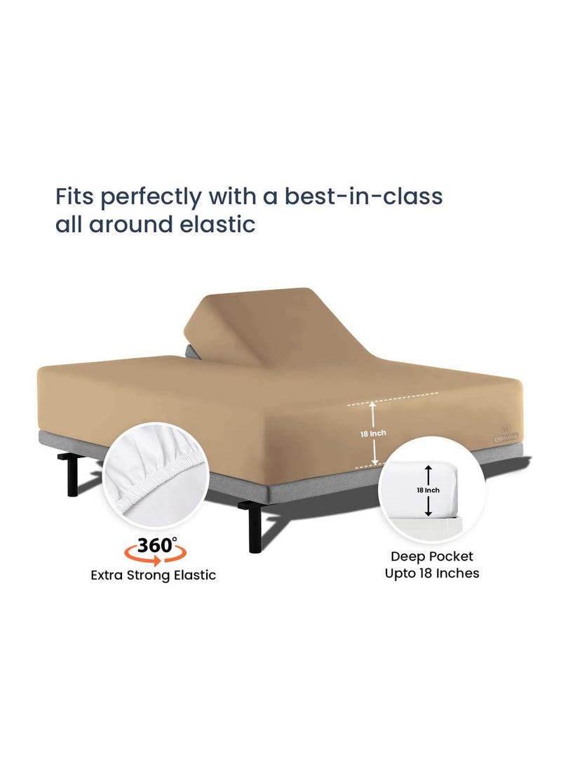 SGI bedding SGI bedding 32"" King Split Top Flex Head Sheet 100% Egyptian Cotton Sheet Set - 600 Thread Count Flex Top Sheet Adjustable Bed - 4 Piece Sheet Set 18"" Deep Pocket Sleep Number Bed - Beige Solid  - Image 4