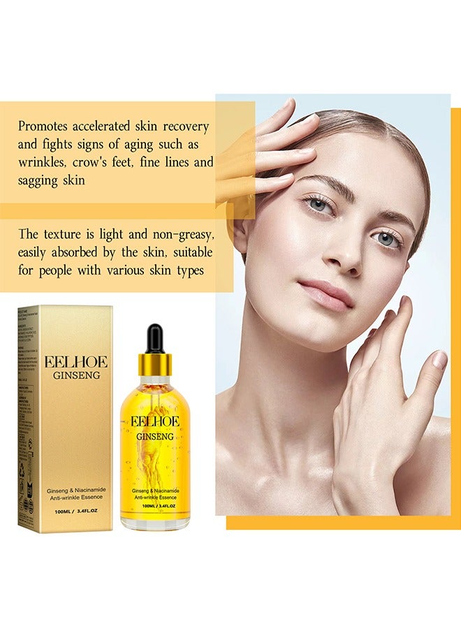 EELHOE Ginseng & Niacinamide Anti-wrinkle Essence, Ginseng Polypeptide Anti-Wrinkle Essence, Ginseng Anti Ageing Serum for Women 100ml - Image 2