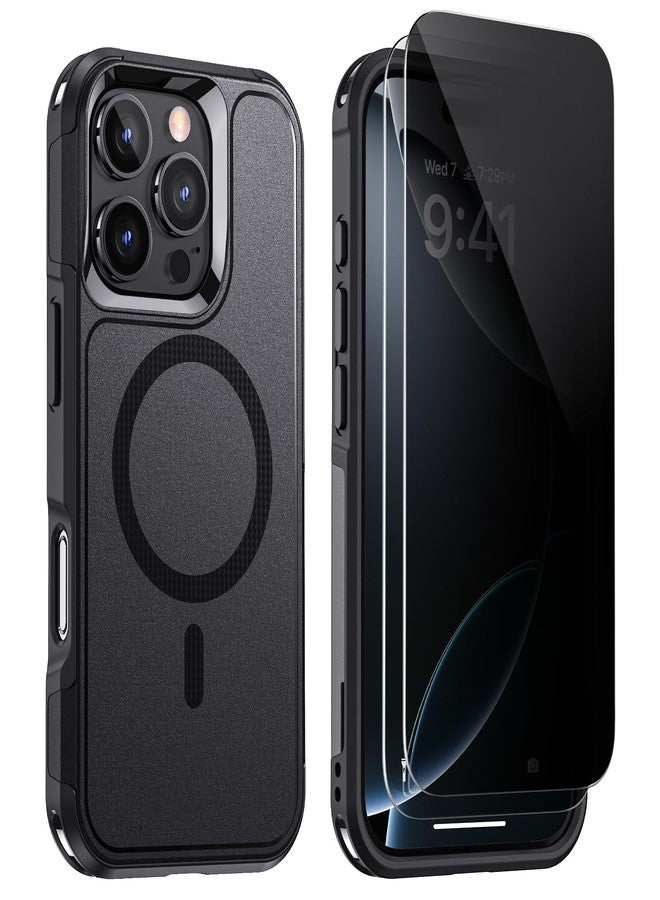 جراب Lanhiem المغناطيسي لهاتف iPhone 16 Pro Max، مع [قطعتين من واقي الشاشة للخصوصية] [متوافق مع MagSafe] جراب هاتف عسكري واقٍ مقاوم للصدمات ومتين لهاتف iPhone 16 Pro Max (أسود) - Image 1