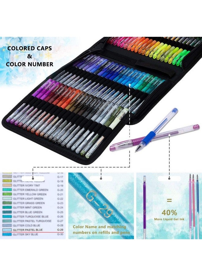 TANMIT Glitter Gel Pens, 160 Pack Glitter Pen With Case For Adults Coloring Books, Artist Colored Gel Markers With 40% More Ink For Drawing Scraobooking Writing Doodling - Image 1