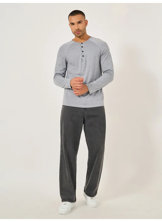 Take Two Take Two Solid Henley Neck Slim Fit T-Shirt