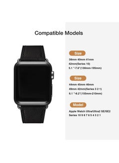MNBVCXZ Compatible with Apple Watch Band 38mm 40mm 41mm 42mm 44mm 45mm 46mm 49mm Women Men Genuine Leather Replacement Strap for iWatch Series 10 9 8 7 6 5 4 3 2 1 SE Ultra (Black/Black)  - Image 4