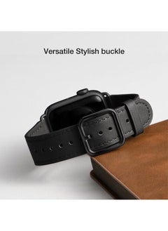 MNBVCXZ Compatible with Apple Watch Band 38mm 40mm 41mm 42mm 44mm 45mm 46mm 49mm Women Men Genuine Leather Replacement Strap for iWatch Series 10 9 8 7 6 5 4 3 2 1 SE Ultra (Black/Black)  - Image 5