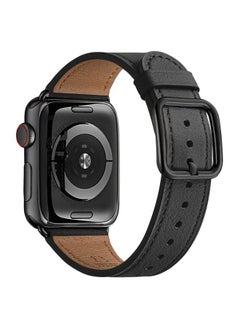 MNBVCXZ Compatible with Apple Watch Band 38mm 40mm 41mm 42mm 44mm 45mm 46mm 49mm Women Men Genuine Leather Replacement Strap for iWatch Series 10 9 8 7 6 5 4 3 2 1 SE Ultra (Black/Black)  - Image 1