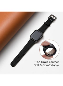 MNBVCXZ Compatible with Apple Watch Band 38mm 40mm 41mm 42mm 44mm 45mm 46mm 49mm Women Men Genuine Leather Replacement Strap for iWatch Series 10 9 8 7 6 5 4 3 2 1 SE Ultra (Black/Black)  - Image 2