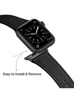 MNBVCXZ Compatible with Apple Watch Band 38mm 40mm 41mm 42mm 44mm 45mm 46mm 49mm Women Men Genuine Leather Replacement Strap for iWatch Series 10 9 8 7 6 5 4 3 2 1 SE Ultra (Black/Black)  - Image 3