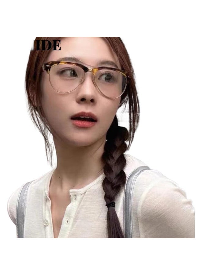 Boshide (Boshide) Myopia Glasses Blue Light Blocking Glasses Korean Retro Half-Frame Leopard Print Cat Eye Glasses Tofu Frame 400 Degrees - Image 3