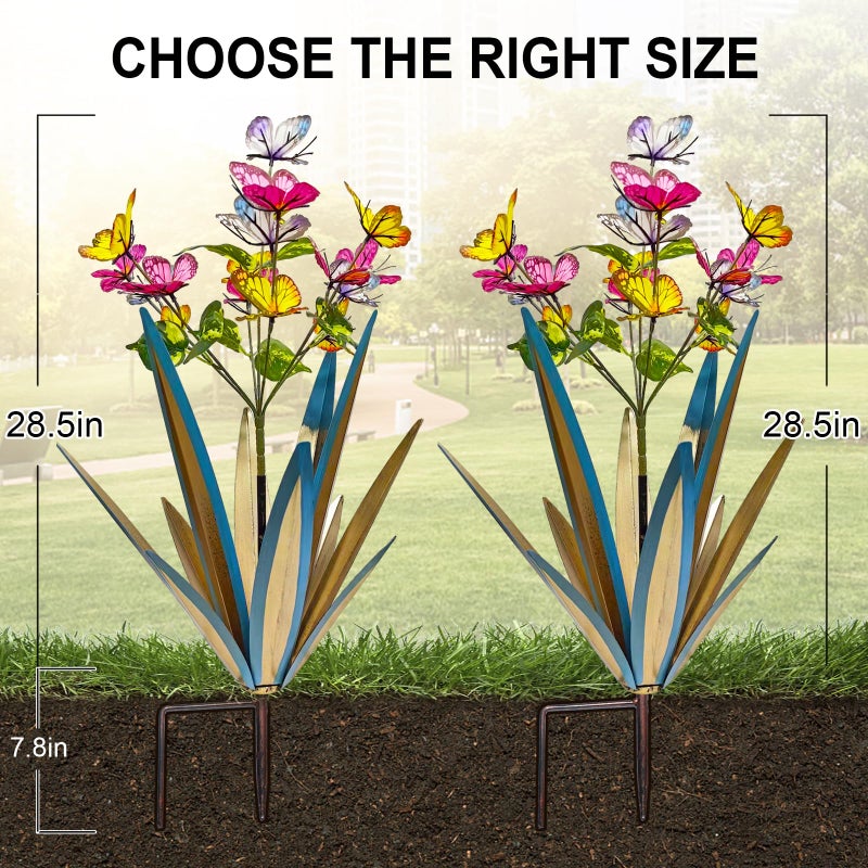 TOMBABY Garden Outdoor Butterfly Enlarge Thickened Wind Resistant Metal Agave Garden Art Metal Plant Country Sculpture Statue Decorations Ornaments Artificial Waterproof Butterflies(Blue 2pcs) - Image 2