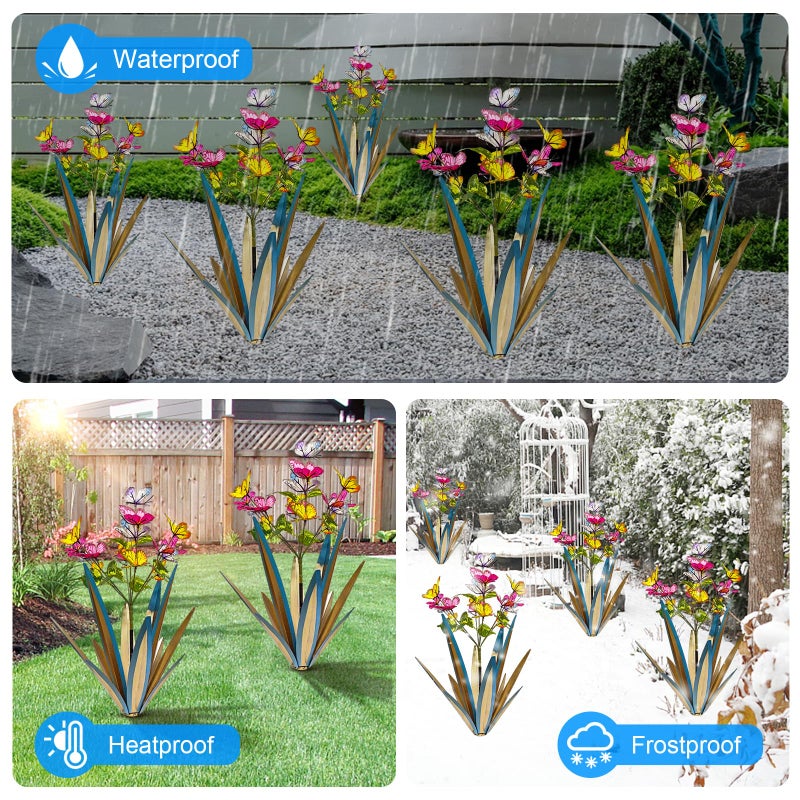 TOMBABY Garden Outdoor Butterfly Enlarge Thickened Wind Resistant Metal Agave Garden Art Metal Plant Country Sculpture Statue Decorations Ornaments Artificial Waterproof Butterflies(Blue 2pcs) - Image 3