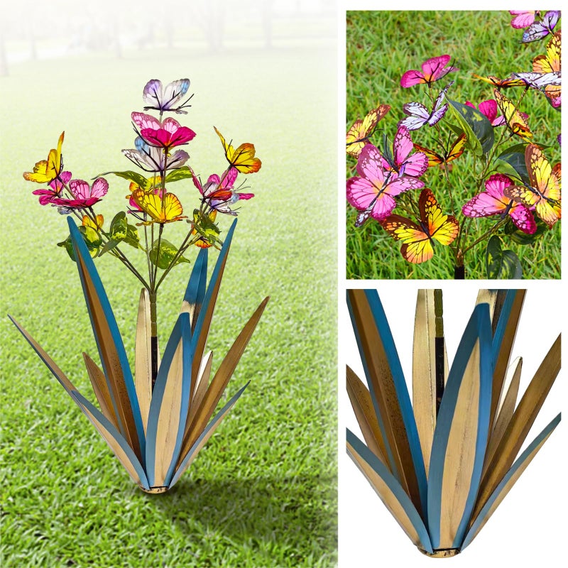 TOMBABY Garden Outdoor Butterfly Enlarge Thickened Wind Resistant Metal Agave Garden Art Metal Plant Country Sculpture Statue Decorations Ornaments Artificial Waterproof Butterflies(Blue 2pcs) - Image 4