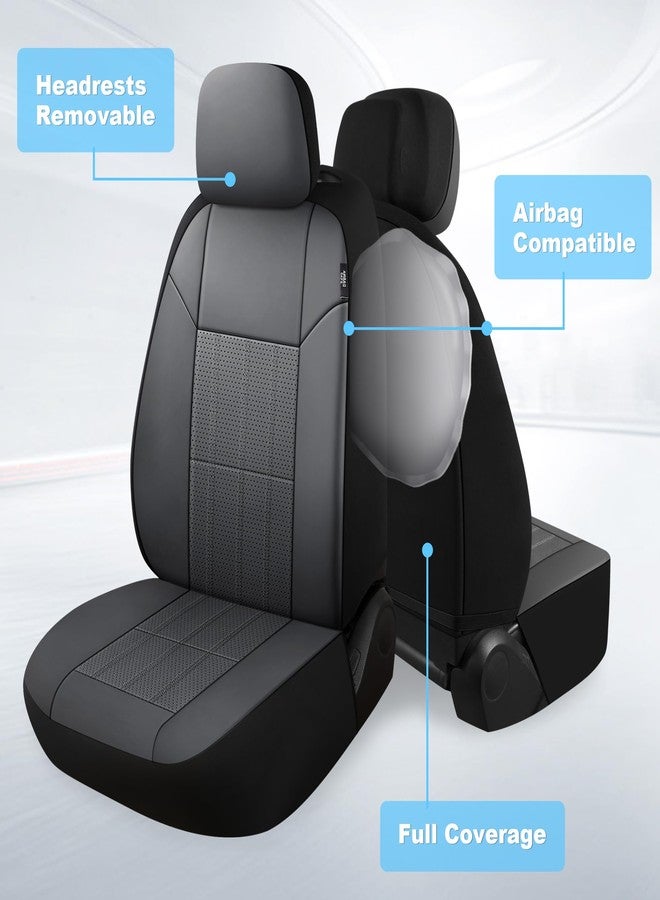VarCozy Faux Leather Car Seat Covers Front Pair, Universal Front Seat Covers for Car, Breathable Seat Covers for SUV, Sedan, Van, Premium Automotive Interior Covers, Airbag Compatible, Grey - Image 5