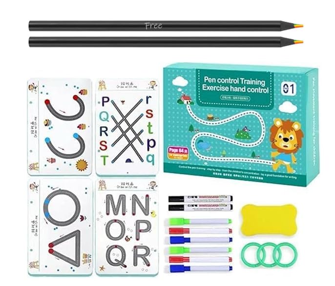 Finalize Magical Tracing Workbook Set 64 Pages Alphabet & Number Writing Practice Book for Kids Reusable Handwriting Pen Control Training for Preschool Learning (Magical Workbook) - Image 1