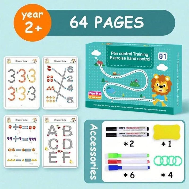 Finalize Magical Tracing Workbook Set 64 Pages Alphabet & Number Writing Practice Book for Kids Reusable Handwriting Pen Control Training for Preschool Learning (Magical Workbook) - Image 5