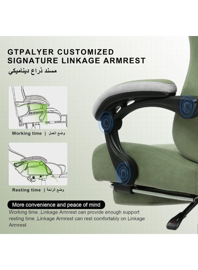 GTPLAYER #1USA Ergonomic Gaming Chair Fabric with Pocket Spring Cushion, Footrest & Armrests – Computer Video Game Desk Chair with Adjustable Lumbar Support & Headrest for Gaming & Office Green - Image 5