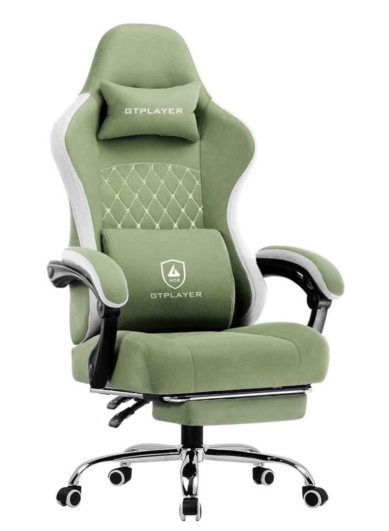 GTPLAYER #1USA Ergonomic Gaming Chair Fabric with Pocket Spring Cushion, Footrest & Armrests – Computer Video Game Desk Chair with Adjustable Lumbar Support & Headrest for Gaming & Office Green - Image 1