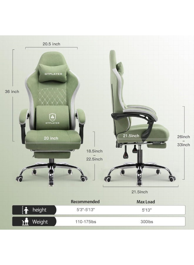 GTPLAYER #1USA Ergonomic Gaming Chair Fabric with Pocket Spring Cushion, Footrest & Armrests – Computer Video Game Desk Chair with Adjustable Lumbar Support & Headrest for Gaming & Office Green - Image 4